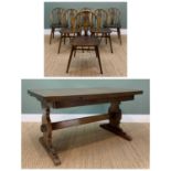 ERCOL 'OLD COLONIAL' DINING SUITE, comprising set 6 Windsor dining chairs with fleur-de-lis