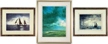 ‡ NOLAN POWELL three coloured prints - entitled (1) 'Fishing in Rough Weather', 24 x 34cms, (2)