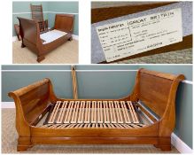 MODERN FRENCH-STYLE BRIGITTE FORESTIER DOUBLE SLEIGH BED, and a cot, similar by another maker (2)