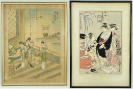 KITAO MASANOBU, ukiyo-e, oban tate-e, three Geishas, 37.5 x 25cm; and CHINESE PAINTNG ON SILK,