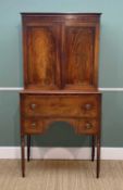 REGENCY MAHOGANY SECRETAIRE BOOKCASE, short cornice, fielded panel doors enclosing fixed shelves,