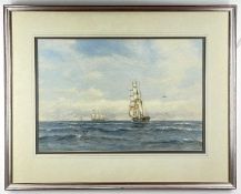 JAMES HARRIS OF SWANSEA (1847-1925) watercolour - sailing ships in calm waters with gulls, signed,