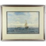 JAMES HARRIS OF SWANSEA (1847-1925) watercolour - sailing ships in calm waters with gulls, signed,