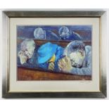 ‡ ANEURIN JONES, colour print - Congregation, Chapel goers praying, signed in pencil on the mount,