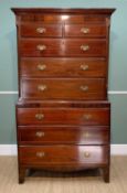 19TH CENTURY MAHOGANY TALLBOY CHEST, canted angles, fitted two short and three long graduated