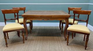 PROVINCIAL FRENCH-STYLE OAK DINING TABLE, draw-leaf parque top, 250cm w (extended) and 4 Regency