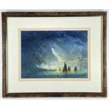 ‡ NOLAN POWELL watercolour - entitled verso 'Evening Light with Thames Barges', signed with