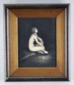 ‡ KITTY BLANDY (b.1966), oil on board - Untitled V, seated nude in a dark space, signed with