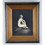 ‡ KITTY BLANDY (b.1966), oil on board - Untitled V, seated nude in a dark space, signed with