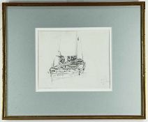 EDWARD DUNCAN graphite on paper - study of a fishing-boat, handwritten artist's title 'At Whitby,