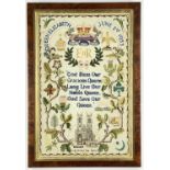 QUEEN ELIZABETH II CORONATION COMMEMORATIVE SAMPLER a good example with embroidered crown, 'God