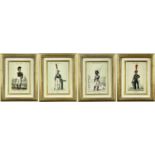 FOUR TROWBRIDGE PRINTS, French Napoleonic soldiers & sailors, decorative painted gilt frames, (I)
