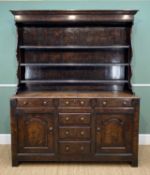 BYLAW REPRODUCTION STAINED JOINED OAK WELSH DRESSER, Denbighshire style, with panelled delft rack