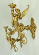 PAIR VICTORIAN-STYLE GILT BRONZE WALL LIGHTS, brackets as winged mermaids, 30cm high (2) Comments: