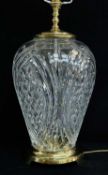 LARGE WATERFORD 'KILKENNY' CUT GLASS & BRASS TABLE LAMP, c. 1980s, 42cm high (to bulb fitting)