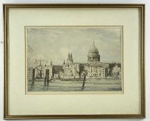 WILLIAM PALMER ROBINS (1882-1959) etching with colour - St. Pauls cathedral from the Thames,