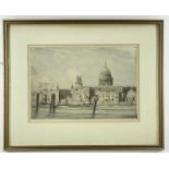 WILLIAM PALMER ROBINS (1882-1959) etching with colour - St. Pauls cathedral from the Thames,