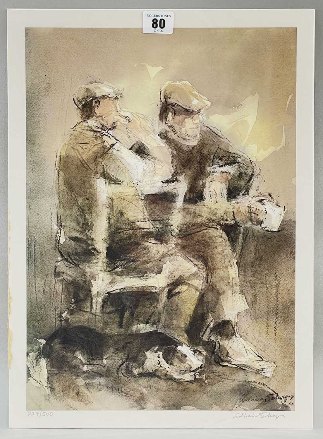 ‡ WILLIAM SELWYN limited edition (227/500) colour print - two seated figures and sheepdog, signed - Image 2 of 2