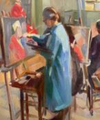 ‡ JOHN CYRLAS WILLIAMS oil on canvas - life-study class with figure painting portrait of sitter