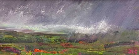 ‡ DAVID LLOYD GRIFFITH oil on board - landscape, entitled verso 'Rain at Pen Aled', signed with