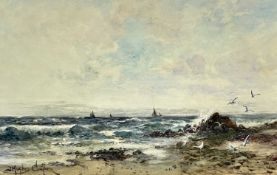 ‡ JOSEPH HUGHES CLAYTON watercolour - entitled verso 'South West Gale, Colwyn Bay',