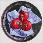 BRYN RICHARDS oil on canvas - still-life of tomatoes, from the artist's 'Bowl Series', dated