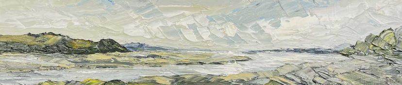 ‡ MARTIN LLEWELLYN oil on board - entitled verso 'Laugharne Estuary'Dimensions: 13.5 x 59.