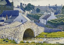 ‡ CHARLES FREDERICK TUNNICLIFFE OBE RA watercolour - Ynys Mon (Anglesey) coastal village with