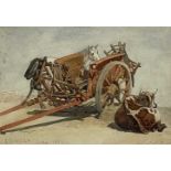 EDWARD DUNCAN watercolour and pencil - red cart, reclining cow and standing horse, signed and