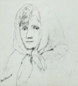 ‡ VERA BASSETT pencil and charcoal - head and shoulders portrait of Norah Isaac, titled verso,