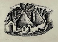 ‡ LESLIE MOORE pen and ink - titled in pencil bottom left 'Cairn Houses, Montana Franca, S. Italy'