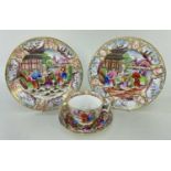 SWANSEA PORCELAINS IN THE MANDARIN PATTERN circa 1814-1822, comprising two plates and a breakfast