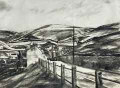 ‡ DAVID CARPANINI charcoal - Graig Terrace, Pontypridd, with railings and chapel, signed and dated