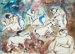 ‡ ROBERT MACDONALD watercolour - titled top right 'Abersefin Barn, Shearing, May '04',