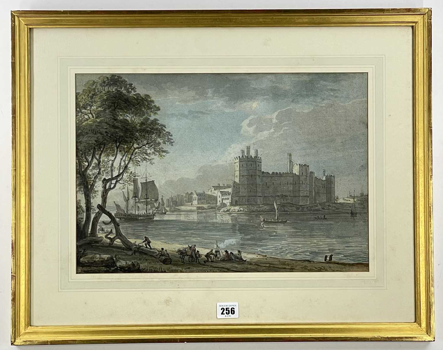PAUL SANDBY RA watercolour - entitled verso with Thos. Agnew & Sons label 'Caernarvon Castle', dated - Image 2 of 2