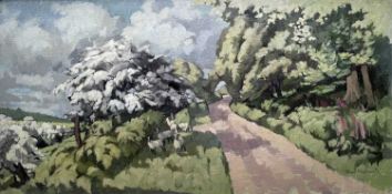 BRYN RICHARDS oil on board - landscape with sheep at Gwaelod y Garth, near Cardiff,