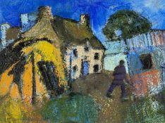 ‡ GWILYM PRICHARD mixed media with oils on paper - entitled verso 'Farm and Blue Sky'Dimensions: