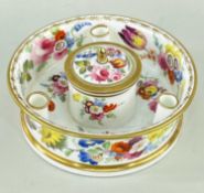 RARE SWANSEA PORCELAIN INKSTAND circa 1815, having a shallow cylinder bowl with everted rim,