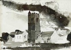 ‡ JOHN KNAPP-FISHER watercolour - entitled verso 'St Mary's Church, Carew, Cheriton', signed and