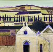 ‡ DAVID HUMPHREYS oil on board - entitled verso 'Paysage Provencal - La Chapelle', signed