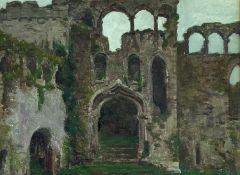 ‡ CHRISTOPHER WILLIAMS RBA oil on board - entitled verso 'The Bishop's Palace, St. David's',