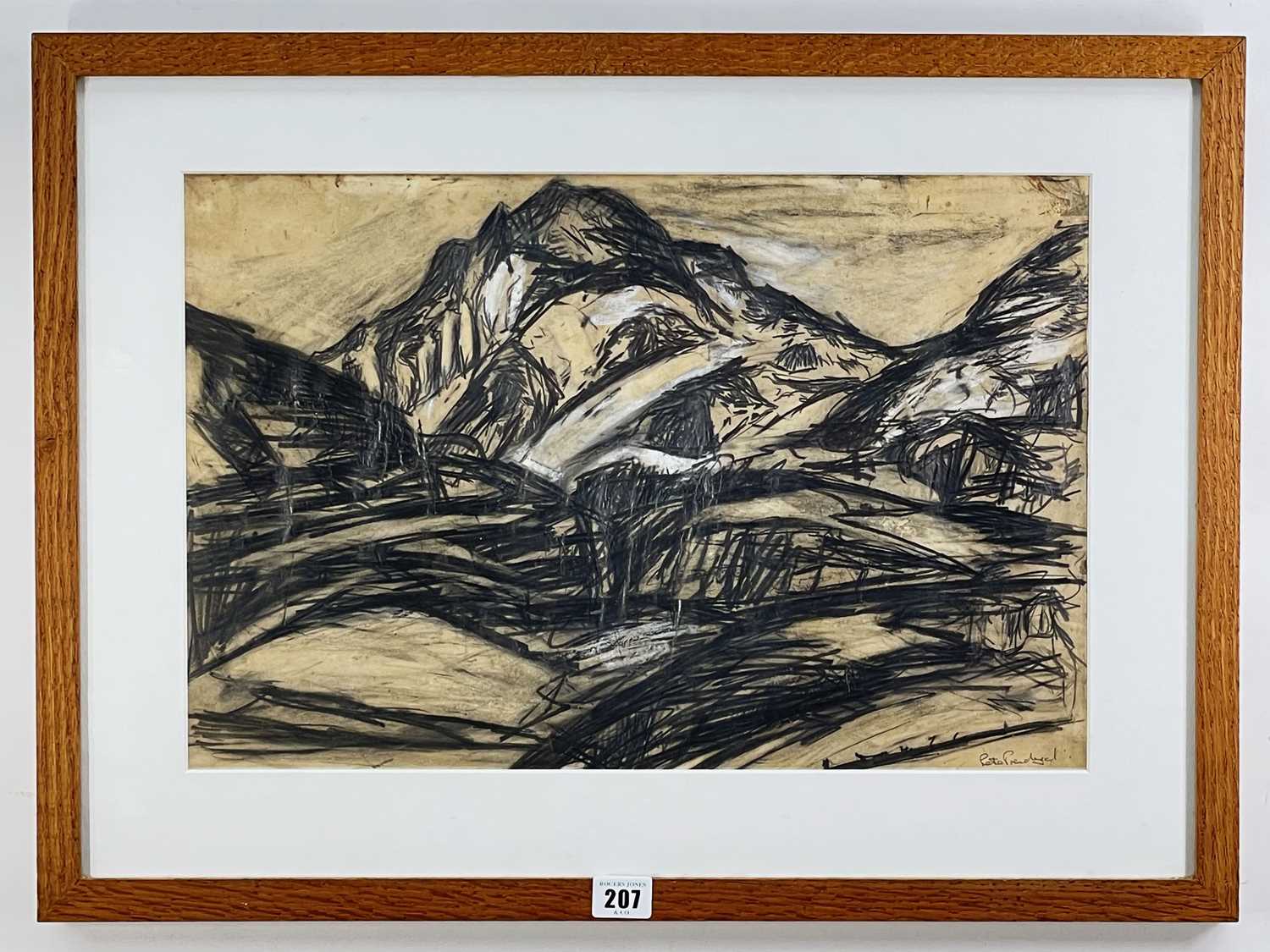 ‡ PETER PRENDERGAST pencil and conte chalk on paper - entitled 'Tryfan from the Old Road, Nant - Image 2 of 2