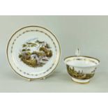 SWANSEA PORCELAIN CUP & SAUCER circa 1815-1818, landscape painted by George Beddow, castle ruins