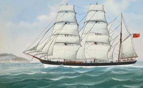 NEAPOLITAN SCHOOL gouache - titled ship portrait of the iron sailing vessel barque 'The Ednyfed -