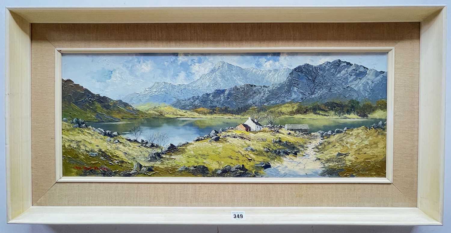 ‡ CHARLES WYATT WARREN oil on board - Eryri (Snowdonia) landscape with mountains, lake and - Image 2 of 2