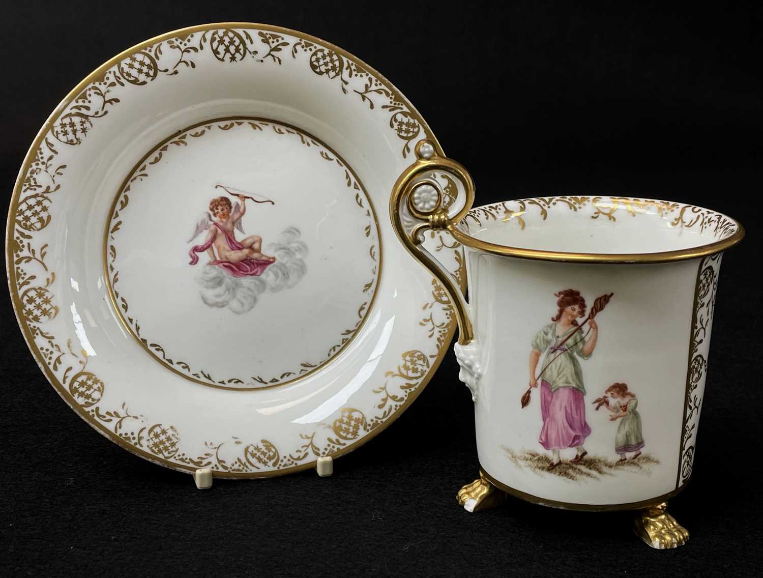 RARE SWANSEA PORCELAIN CABINET CUP & SAUCER circa 1814-1820, the cup of cylindrical form with - Image 2 of 3