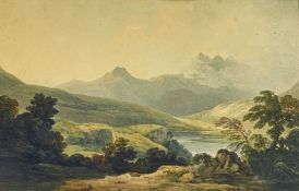 ATTRIBUTED TO FRANCIS NICHOLSON watercolour - Eryri (Snowdonia) landscape with headland over Llyn