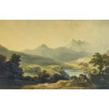 ATTRIBUTED TO FRANCIS NICHOLSON watercolour - Eryri (Snowdonia) landscape with headland over Llyn