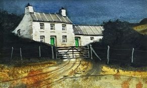 ‡ JOHN CLEAL watercolour - entitled verso 'Farm with Green Doors', signedDimensions: 12 x