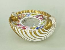 RARE SWANSEA PORCELAIN INKSTAND circa 1815-1817, of upturned shell-form with fluted moulding and